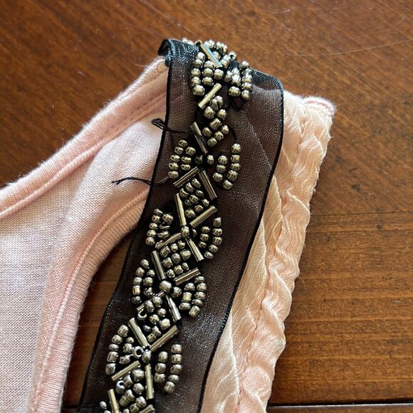 Pink Mixed Media Sleeveless Knit Top with Crinkle Chiffon and Beading Size M - Picture 5 of 10